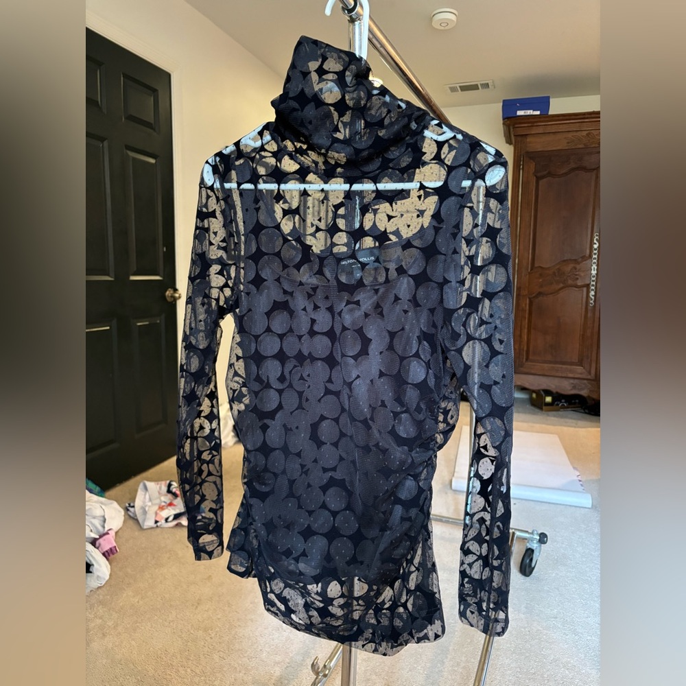 Stunning NWT black lace turtleneck by designer Hilton Hollis